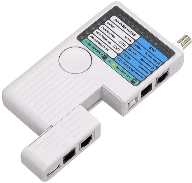 YTEK 전문가용 분리형 네트워크 케이블 테스터기 BNC USB RJ45 RJ11 화이트 143mm YT-LTM, 1개