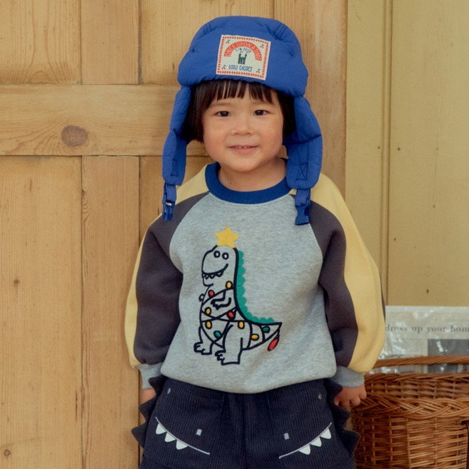 First Blue 兒童聖誕恐龍拉格蘭T恤