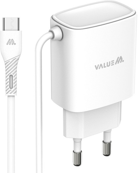 밸류엠 5V 2.1A C타입 케이블 일체형 저전력 충전기, 화이트, 1개