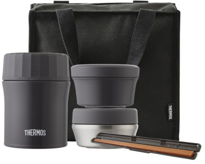써모스 뉴 플+스 반반 보온도시락 세트 1.14L TKLG-1151, 블랙(TKLG-1151-BK), 1세트