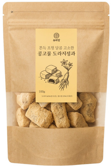 유하담 쫀득조청 달콤 고소한 콩고물 도라지정과, 100g, 1개