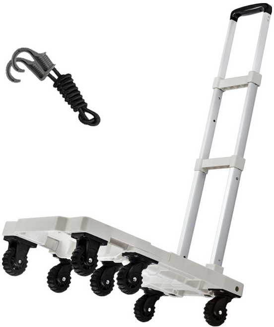 엘투리버스 길이 확장형 접이식 폴딩 저소음 7바퀴 캐리어 구르마 핸드카트 + 고정끈 세트, 크림화이트, 1세트