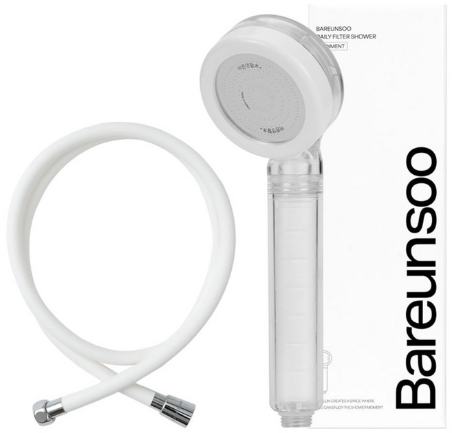 바른생활수 데일리 필터 샤워기 + 데일리 소프트 샤워호스 2m 세트, 화이트, 1세트