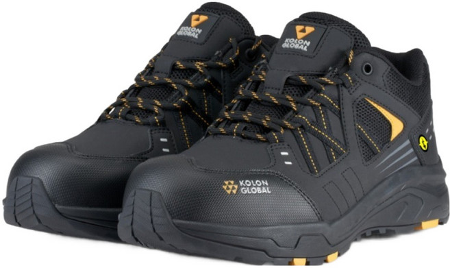 코오롱글로벌 끈타입 논슬립 와이드토캡 안전 정전화 KS-403J, 블랙 + 옐로우, 1개