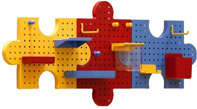 소소앤 퍼즐스타일 벽걸이 컬러 타공판 DIY 수납 선반 세트 84.2 x 24 cm, 빨강, 노란, 파란색, 1세트