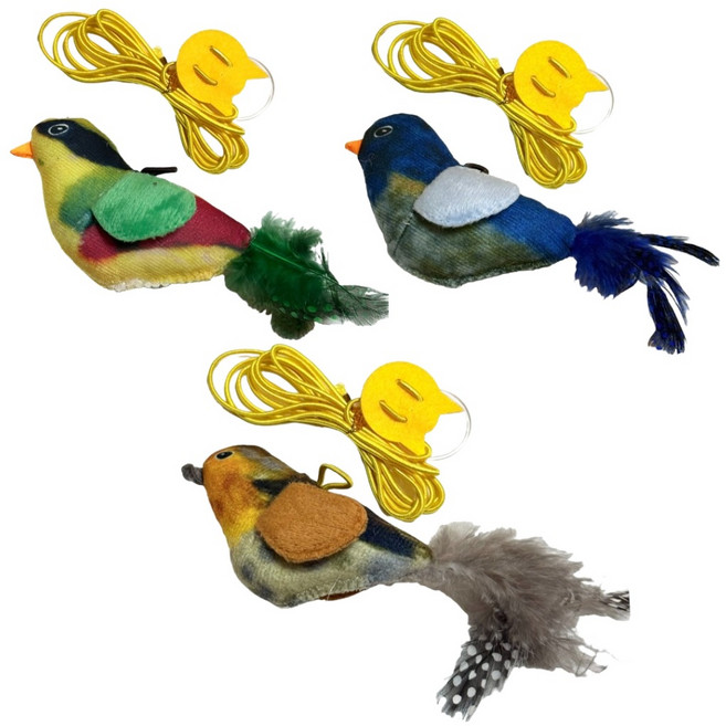 MAAH 고양이 플라잉 모빌 버드 소리 나는 사냥놀이 장난감 3종 세트, 1세트, 혼합색상