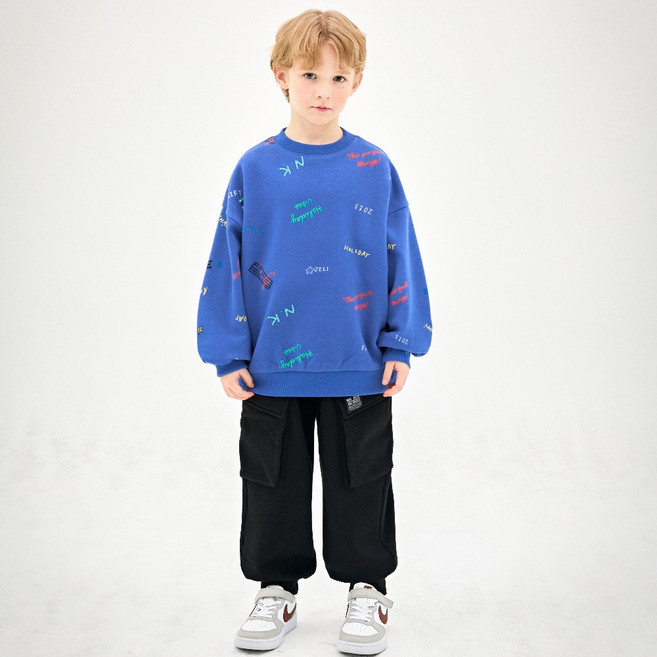 JELISPOON 兒童款假日字母印花加厚刷毛大學T恤