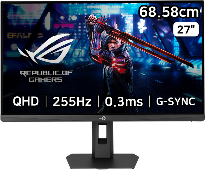 에이수스 QHD Fast IPS 255Hz. 0.3ms 400cd sRGB 133% DCI-P3 97% 멀티스탠드 ROG STRIX 게이밍 모니터, 68.58cm, XG27ACMES