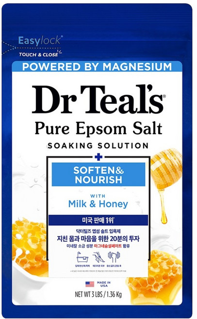 닥터틸즈 퓨어 엡섬솔트 소킹 솔루션 위드 밀크 앤 허니, 1개, 1.36kg