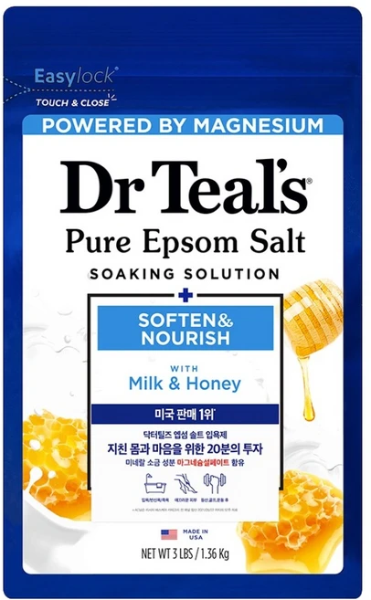 닥터틸즈 퓨어 엡섬솔트 소킹 솔루션 위드 밀크 앤 허니, 1개, 1.36kg - 쿠팡