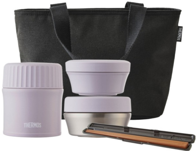 써모스 뉴 플라스틱 245ml + 스테인리스 340ml + 보온 도시락 300ml 세트 TKLG-901, 퍼플, 1세트