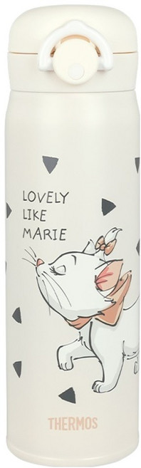 THERMOS 膳魔師 輕巧變不銹鋼真空保溫瓶 JNR-500MR-WKIV, 1個, 瑪麗貓三角形款 米白色, 500ml