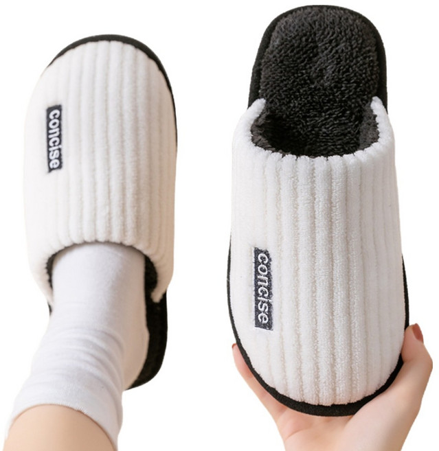 엑스터 남녀공용 포근한 겨울 실내 보온 털 슬리퍼, 컨사이스 화이트, 1개