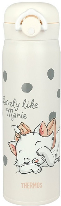 THERMOS 膳魔師 輕巧變不銹鋼真空保溫瓶 JNR-500MR-SPIV, 1個, 瑪麗貓圓點款 米色, 500ml