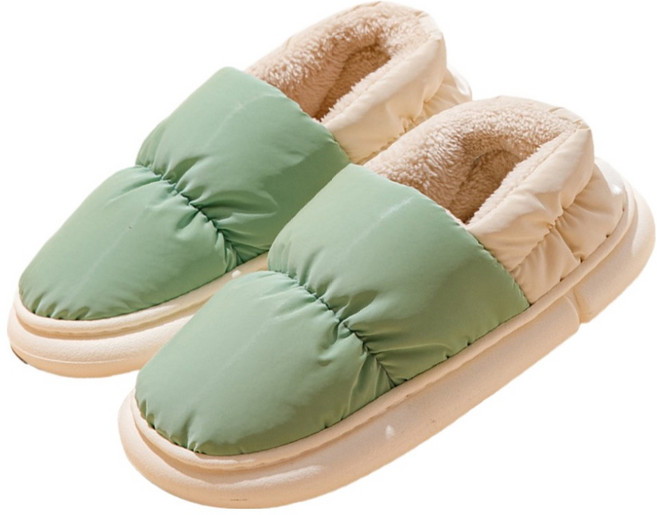 엑스터 남녀공용 겨울 패딩슬리퍼 방수 보온 실내외 겸용 홈 슬리퍼, 연두, 1개