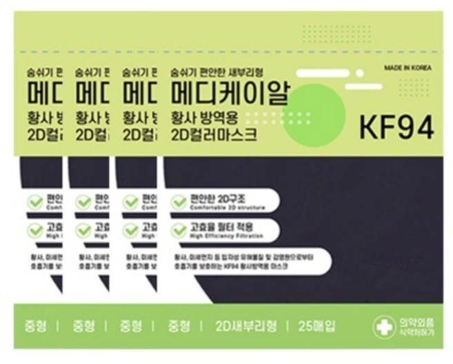메디케이알 데일리핏 새부리형 황사 마스크 중형 KF94, 25개입, 4개, 미디블랙 - 쿠팡