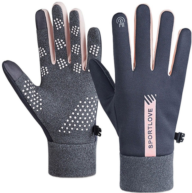 딕스포츠 여성용 러닝 기모 방한 방수 아웃도어 터치장갑 양손착용 세트, 그레이, 1세트