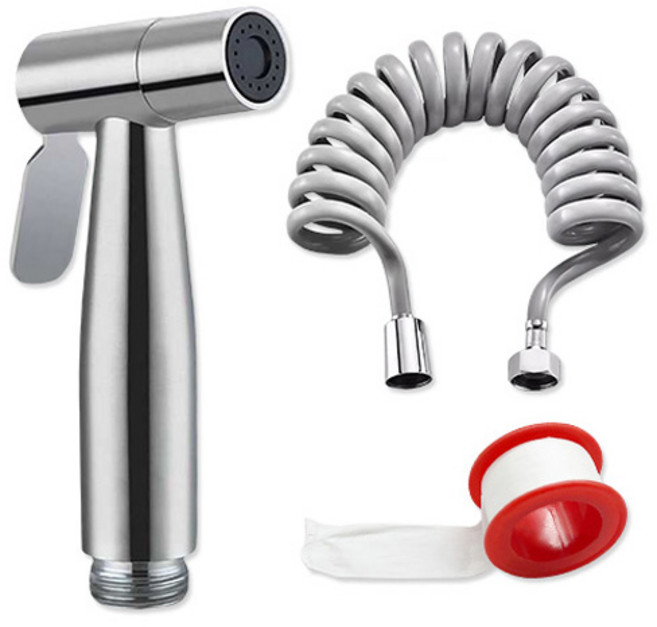PDS Living 強力沖洗浴室 304不鏽鋼清潔噴槍頭 + 2m軟管 + 螺紋密封帶套組, 混合色, 1套