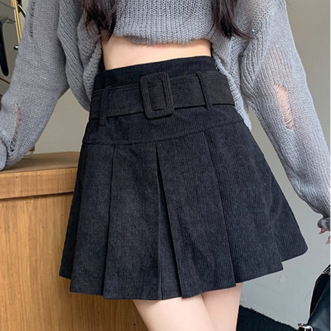 마켓에이 여성용 벨티드 골덴 코듀로이 미니 스커트
