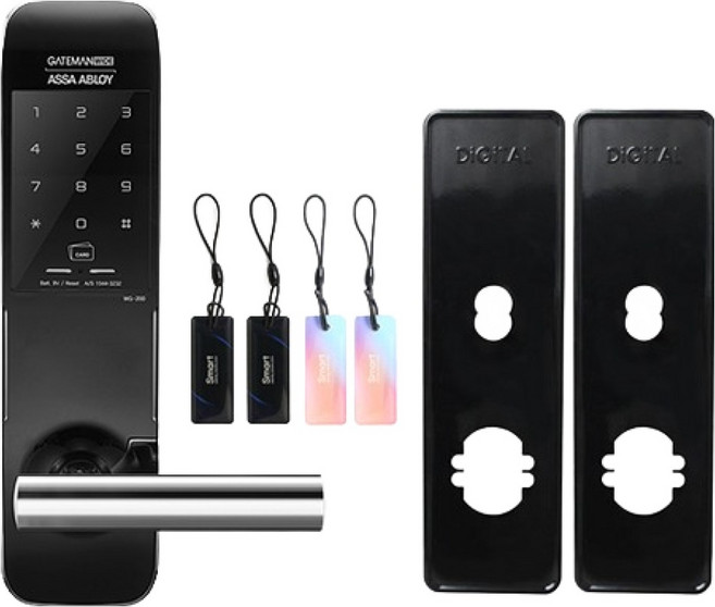 게이트맨 디지털도어락 손잡이 현관문키 카드키 4p 주키보강판 블랙, WG-200, 방문설치