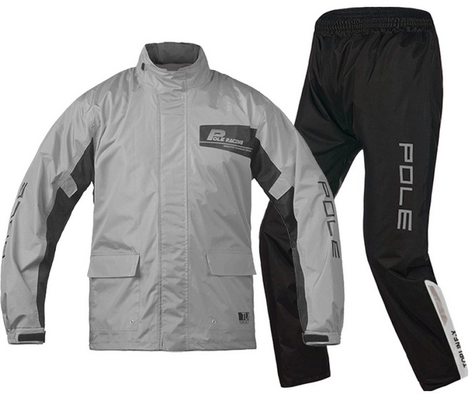 폴레이싱 동네형 오토바이 탑라인 우비 상하의 세트 AR-882, 그레이