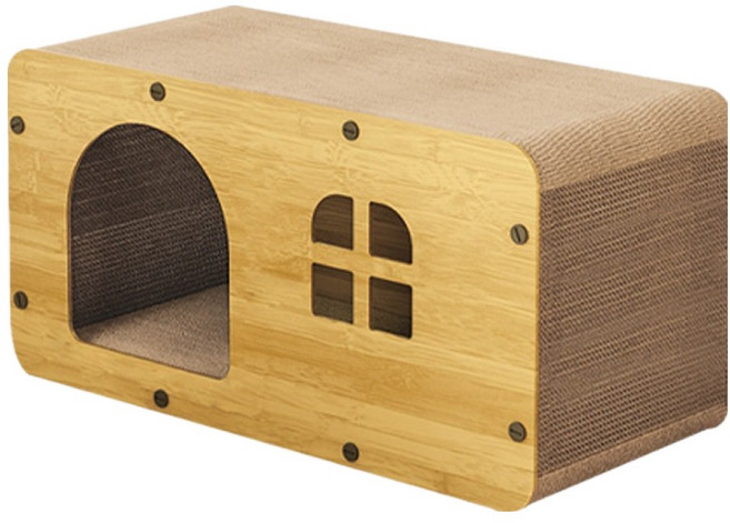 咕沛日常 貓抓屋 磨爪睡覺逗貓多功能 耐磨不掉屑 雙層貓別墅 森林小屋, 實木色, 1個