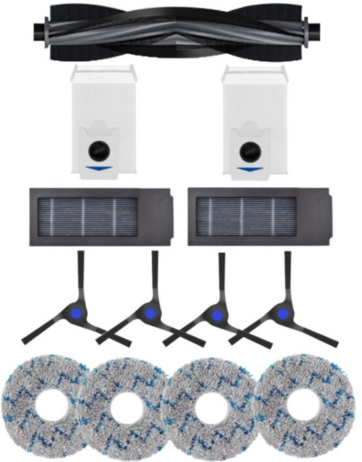 副廠 科沃斯 套裝組 毛主刷 + 黑邊刷 4個 + 黑濾網 2個 + 塵袋 2個 + 拖布 4個 X2 COMBO專用 配件 耗材, 1套, C000366-E