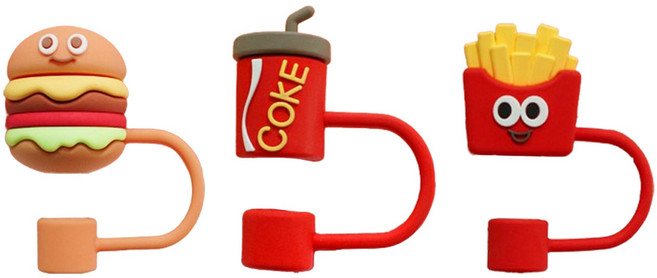 리브리카 다회용 실리콘 빨대 마개 홀더 햄버거 3종 세트, 3개, 1세트