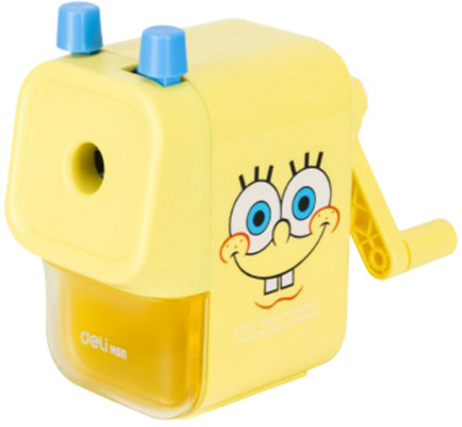 deLi 得力 海綿寶寶 5段筆芯調節 角色巨無霸鉛筆適用 桌上型旋轉削鉛筆機, 黃色, 1個