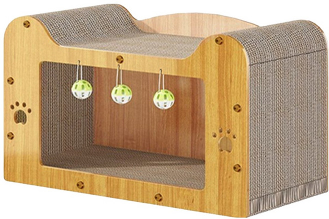 咕沛日常 貓抓屋 磨爪睡覺逗貓多功能 耐磨不掉屑 雙層貓別墅 貓爪大門, 實木色, 1個