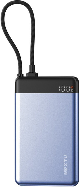 넥스트유 보우반 고속충전 초경량 초슬림 케이블 일체형 대용량 보조배터리 10000mAh, 블루, 1009QPB MINI BL
