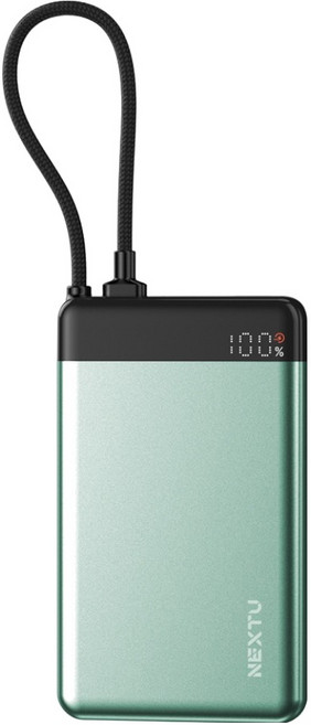 넥스트유 보우반 고속충전 초경량 초슬림 케이블 일체형 대용량 보조배터리 10000mAh, 그린, 1009QPB MINI GR