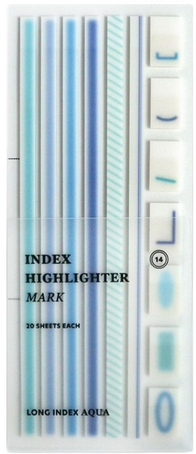 아이코닉 인덱스 롱 하이라이터 Mark 독서 플래그 밑줄 테이프 14 Aqua, 1개, 20개입
