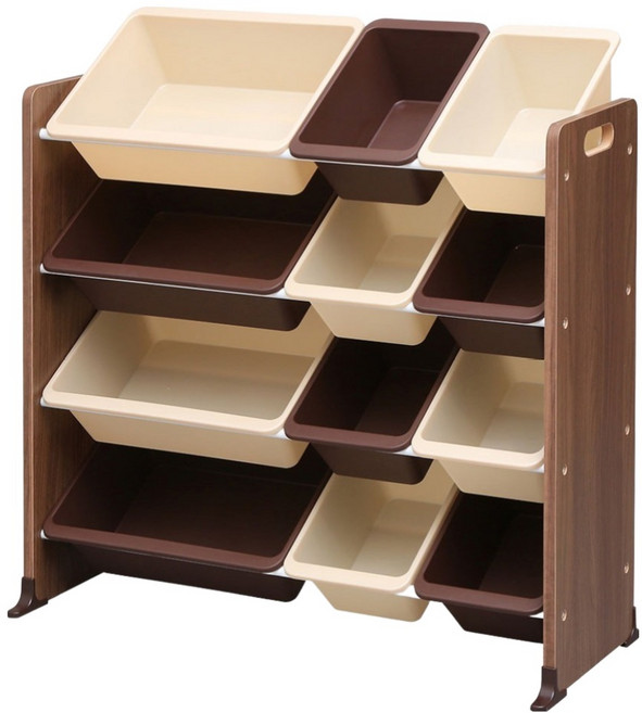 IRIS OHYAMA 愛麗思歐雅瑪 童心玩具收納架 KTHR-412, 胡桃木色 + 棕色, 4層