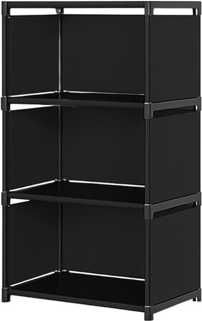 BANGJIASHI 多功能書櫃架/組合收納櫃/書櫃分層架 四橫桿加固 3格, 黑色, 4層
