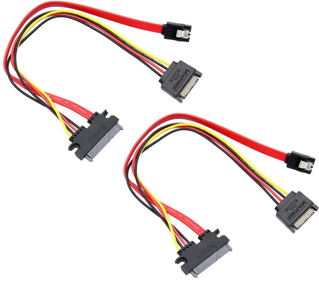 컴스 SATA 22P 변환 Y 데이터 전원케이블 2p CP127, 1개, 30cm