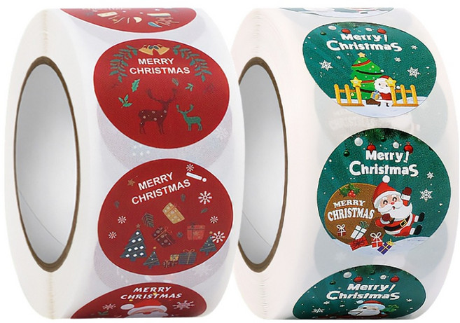 모던앳 크리스마스 롤 스티커 2종 x 500p 세트, 레드 + 그린, 1세트