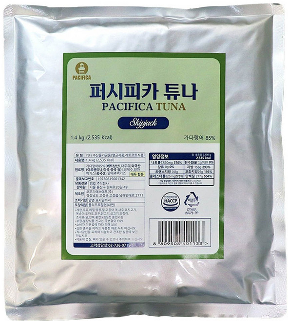 퍼시피카튜나 기름뺀 참치 파우치 업소용, 1개, 1.4kg