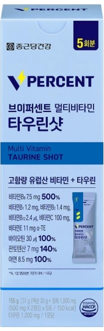 종근당건강 브이퍼센트 멀티비타민 타우린샷 5p, 5회분, 1개 - 쿠팡