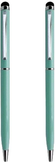 와이제이샵 감성충만 컬러풀 볼펜 겸용 2 in 1 슬림 터치펜, 민트, 2개