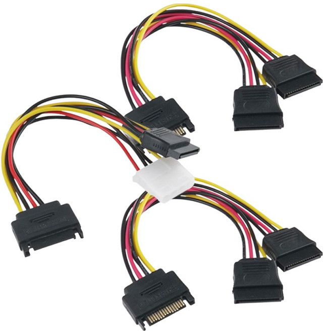 컴스 SATA 15Pin 전원 확장 Y 케이블 IDE + F x 2 to M 2p 세트 CP125, 1세트, 20cm