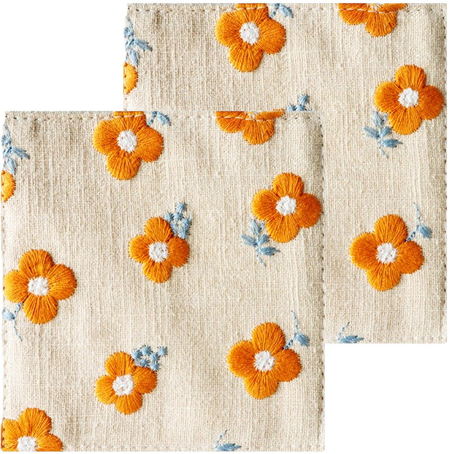 Cuteme 刺繡布藝杯墊 MP568, 米色花朵圖案, 2個