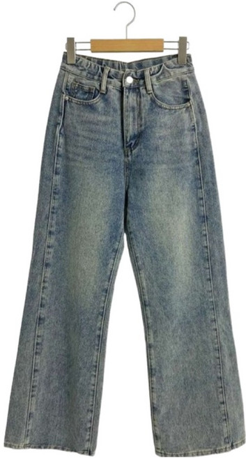 시크블랙 여성용 롱/숏 기장 카드루 사이드 절개 와이드 워싱 데님 팬츠 cppt15424k58