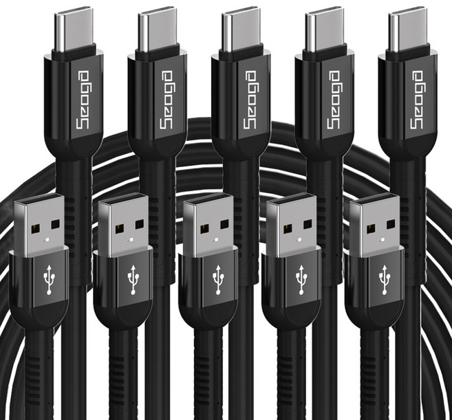 서가 메탈 고강도 고속충전 케이블 C타입, 3m, 블랙, 5개