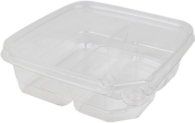 아이엔피 투명 PET 안심밀봉 원터치 용기 16 x 16 x 5.5 cm SB16-3칸, 20개, 1개입