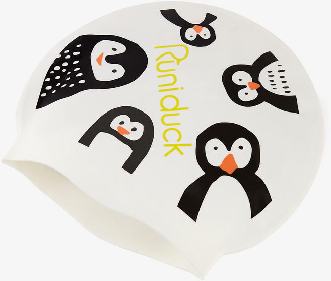 runiduck 矽膠泳帽 PENGUIN FAMILY, 白色, 1個