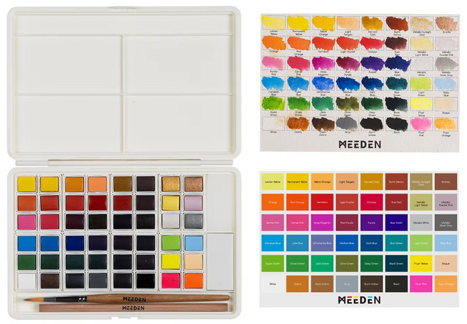 Sina Art 專家用固體水彩顏料 + 畫筆組, 2.8ml, 48色