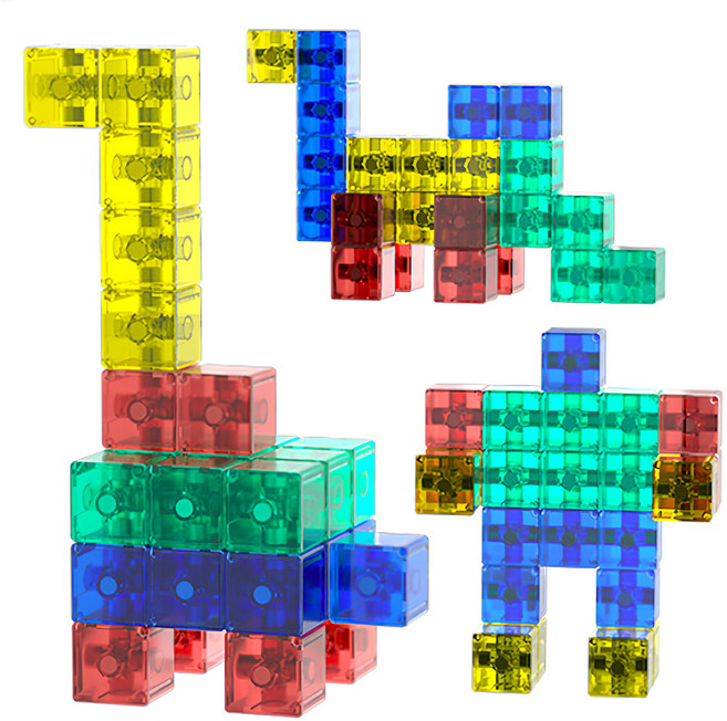 PLAYFUL TOYS 頑玩具 磁力透明方形積木 32塊, 1套, 多色