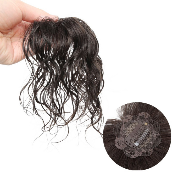 여우가발 여성용 꽃망 원핀 피스 인모 정수리 부분 웨이브 가발 W2056, 진한갈색, 1개