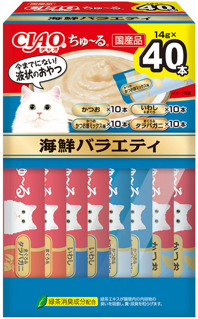 INABA CIAO 啾嚕 肉泥, 1袋, 鰹魚 + 鰹魚鰹魚綜合 + 沙丁魚&鮪魚 +帝王蟹, 560g